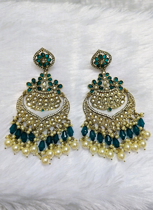 Gorgeous CZ and Kundan Earrings with Pearl Drops