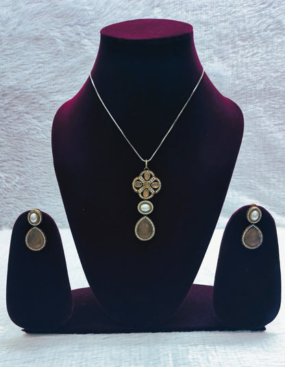 Sabyasachi Inspired Pearl and Monalisa Stone Drop Pendent Set