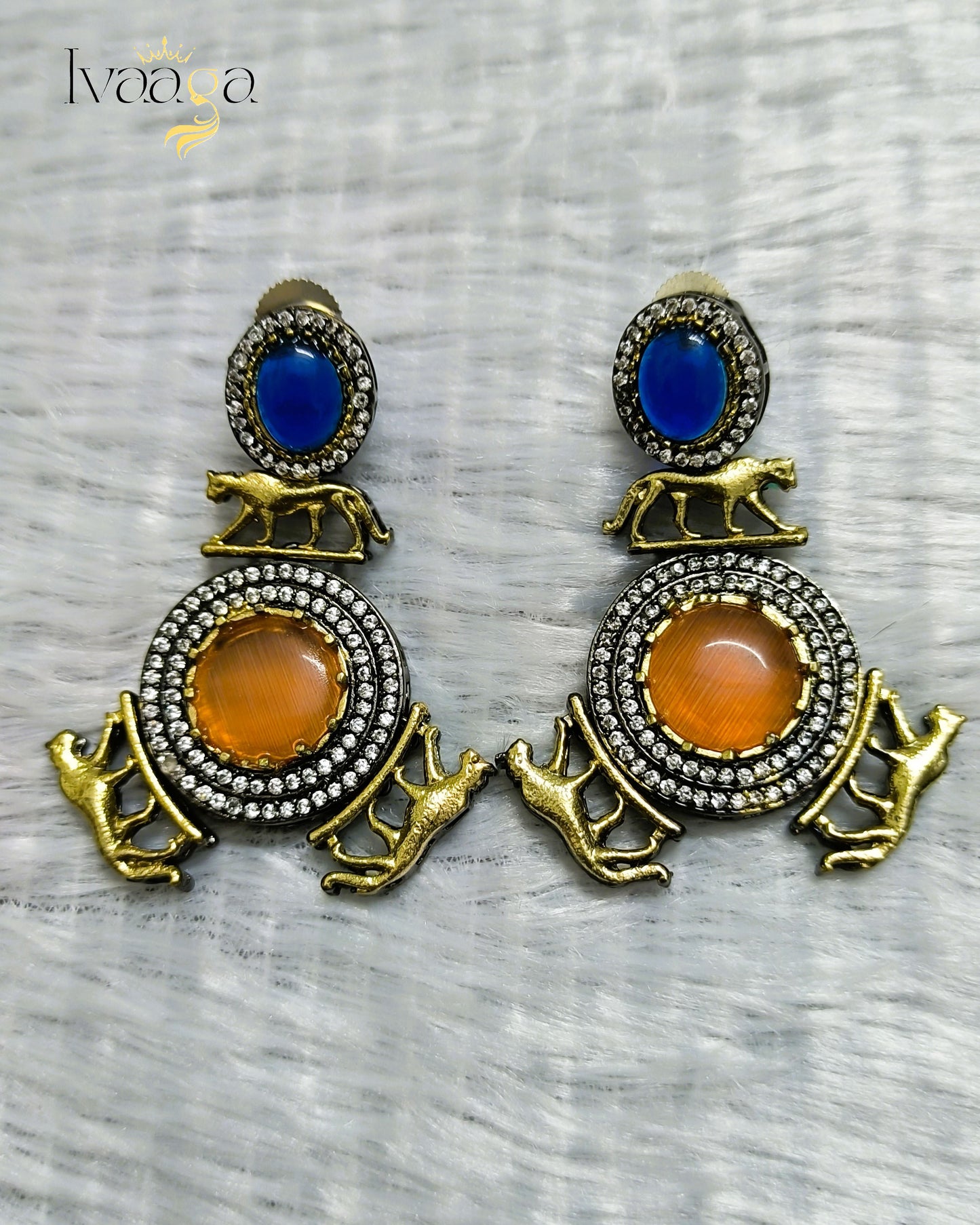 Sabyasachi Inspired Jaguar Earrings with self Carving Stone