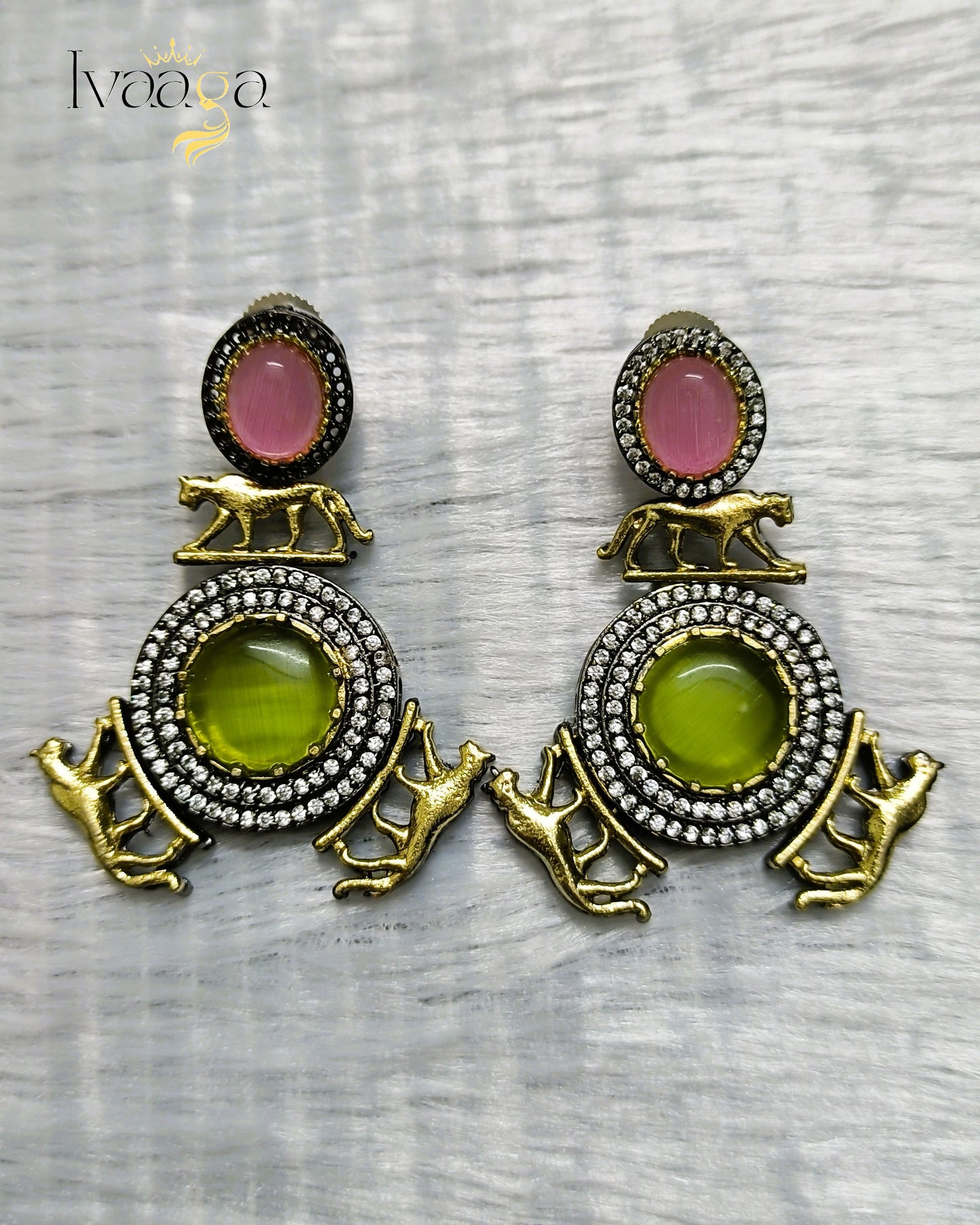 Sabyasachi Inspired Jaguar Earrings with self Carving Stone