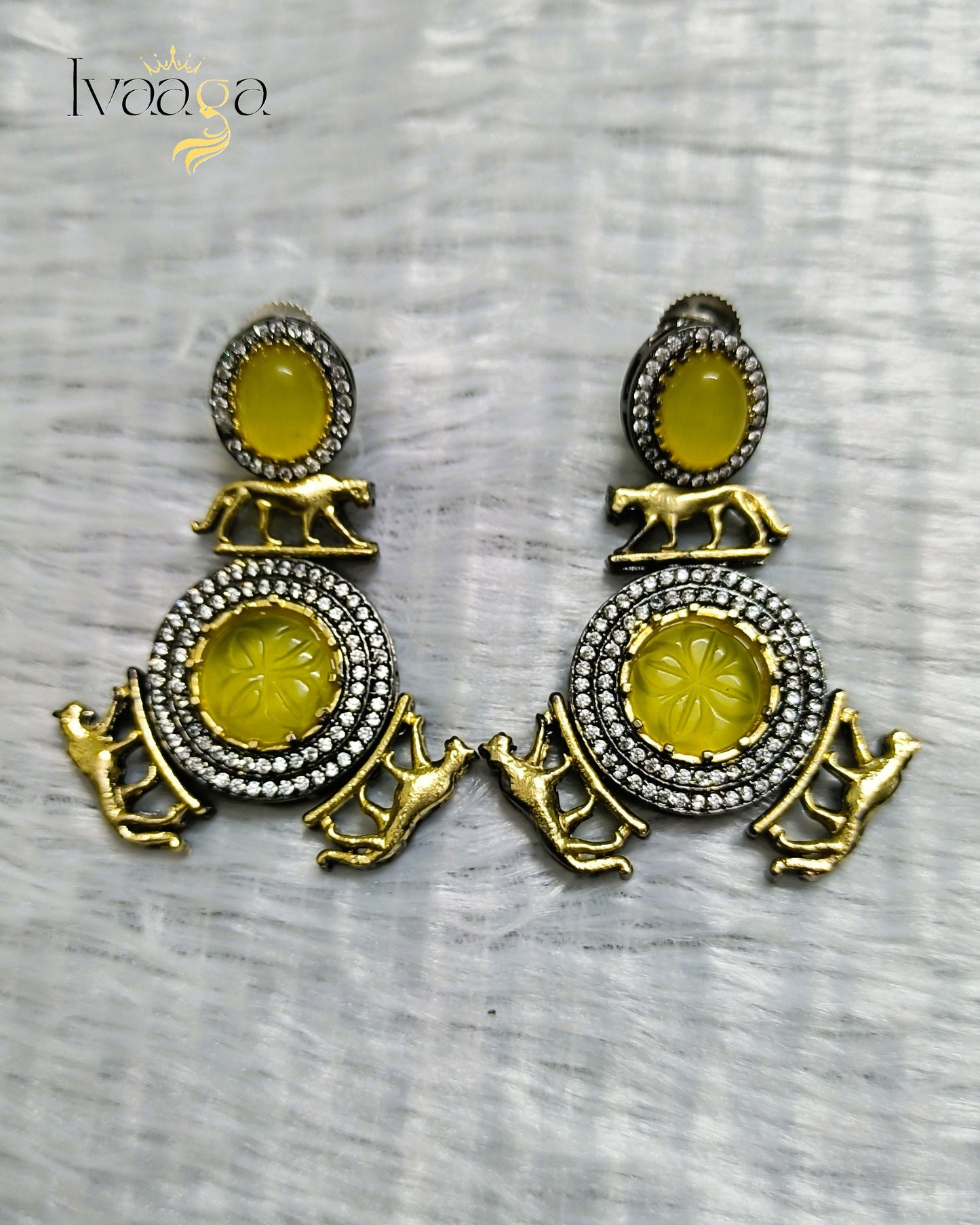 Sabyasachi Inspired Jaguar Earrings with self Carving Stone