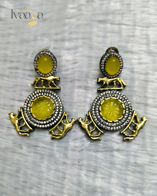 Sabyasachi Inspired Jaguar Earrings with self Carving Stone