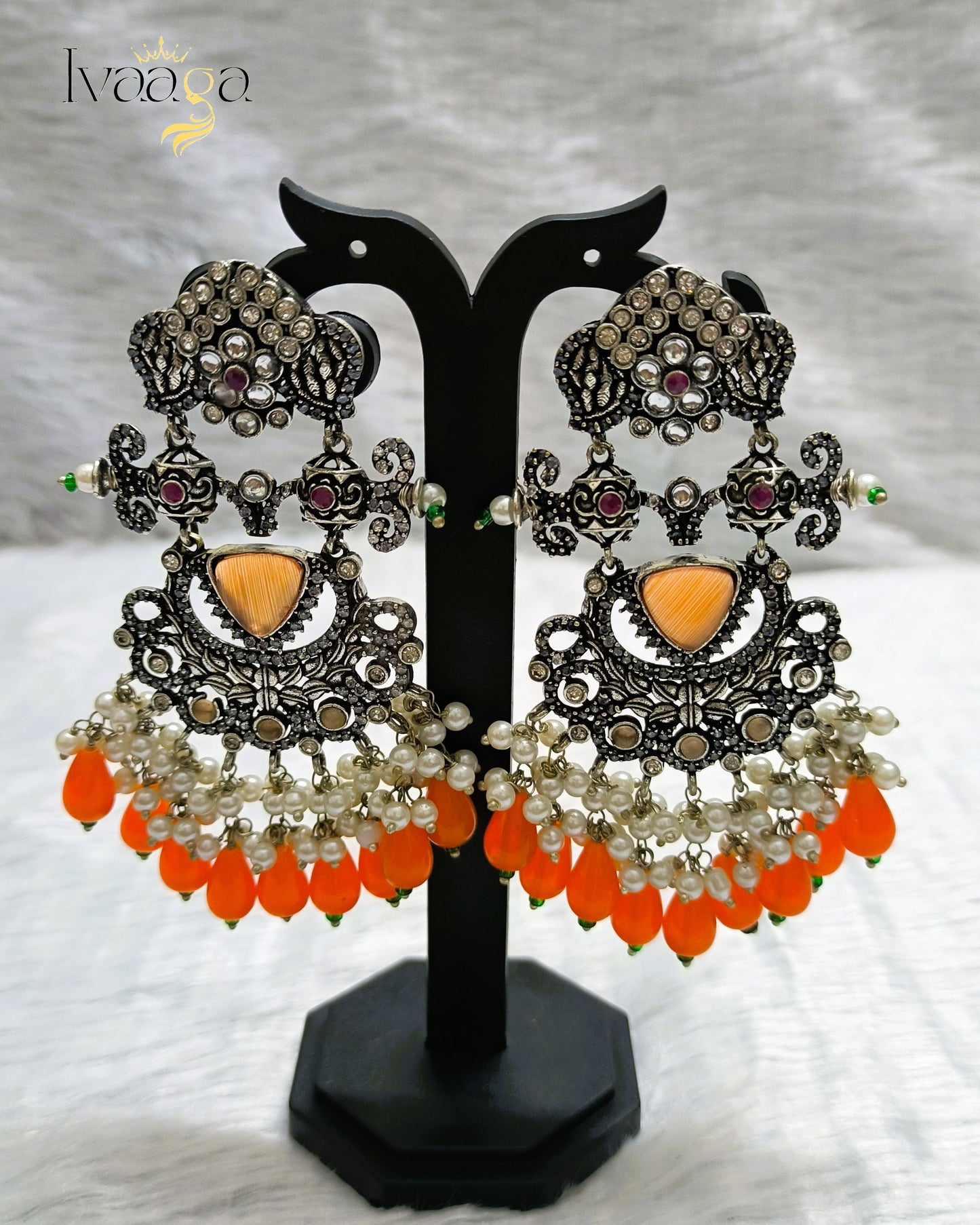 Trendy German Silver Replica Chandbali Earrings