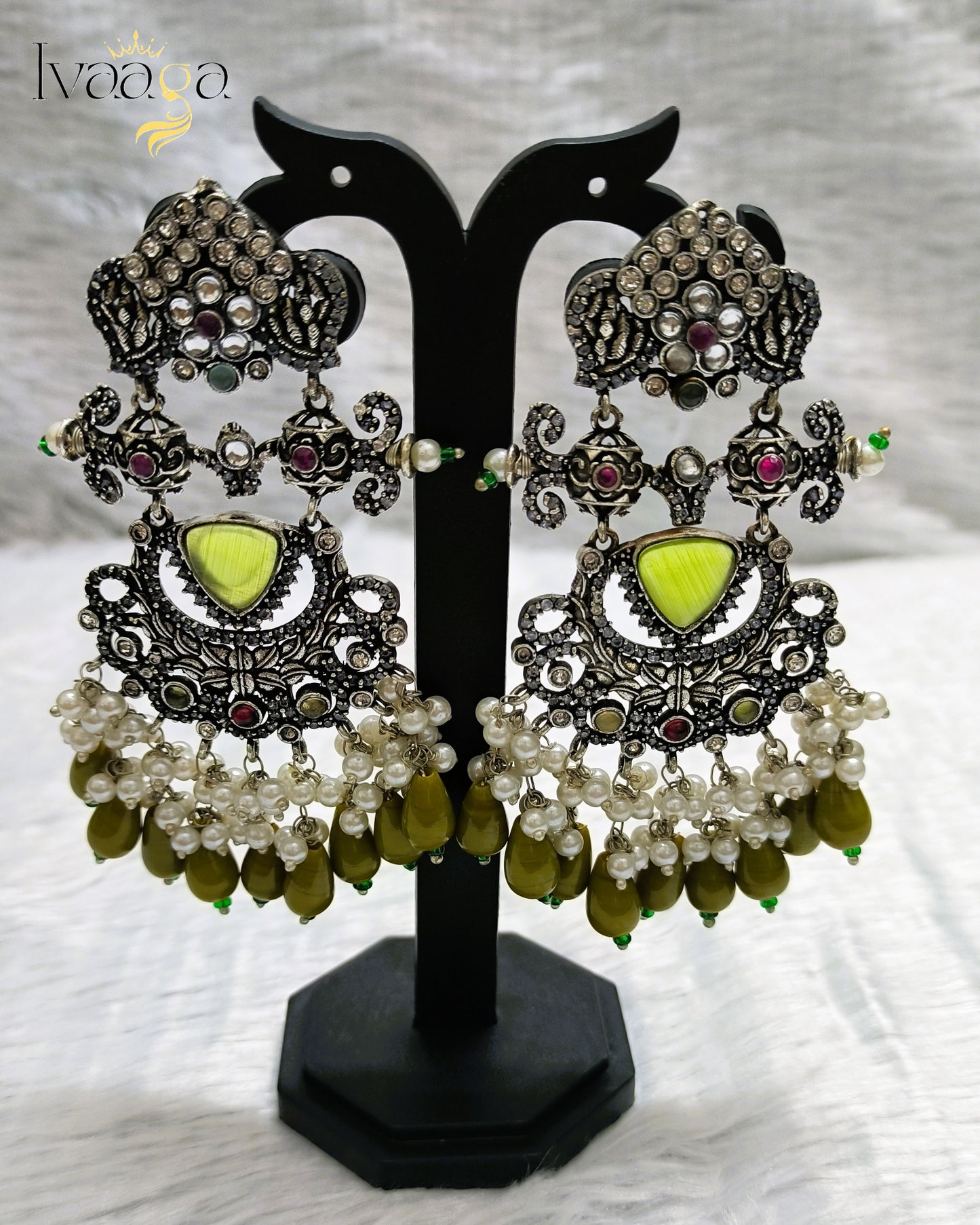 Trendy German Silver Replica Chandbali Earrings