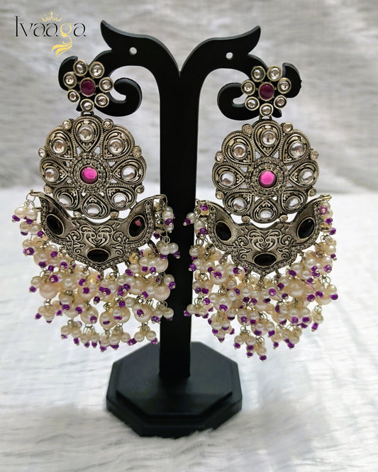 Attractive Oxidized Stone Studded Earrings