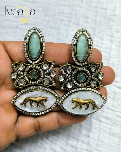 Sabyasachi Inspired Adorned Eye Earrings with Jaguar on it