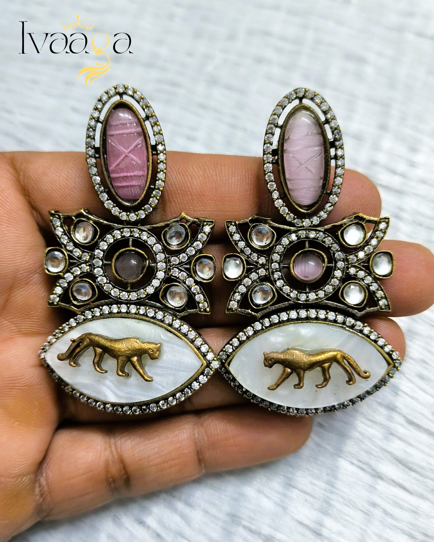 Sabyasachi Inspired Adorned Eye Earrings with Jaguar on it