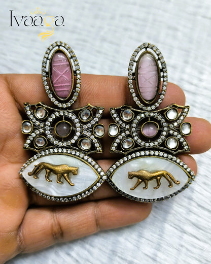 Sabyasachi Inspired Adorned Eye Earrings with Jaguar on it