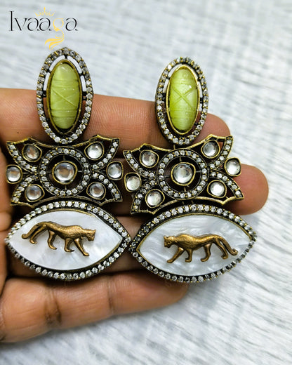 Sabyasachi Inspired Adorned Eye Earrings with Jaguar on it