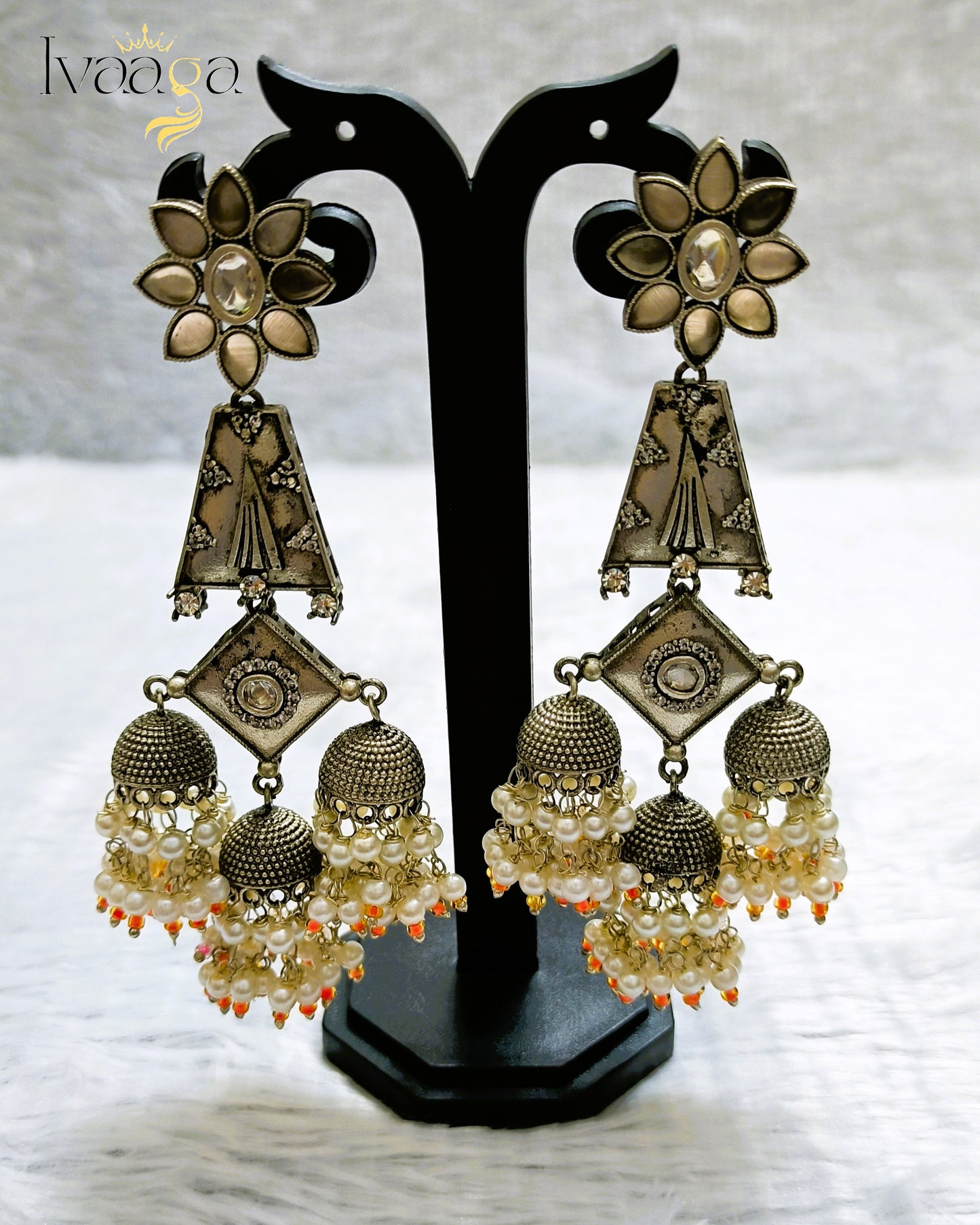 Beautiful Oxidized Layered Earrings with Multi Buttalu