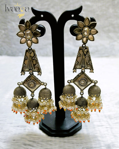 Beautiful Oxidized Layered Earrings with Multi Buttalu