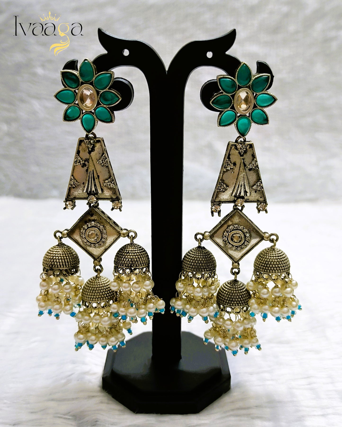 Beautiful Oxidized Layered Earrings with Multi Buttalu