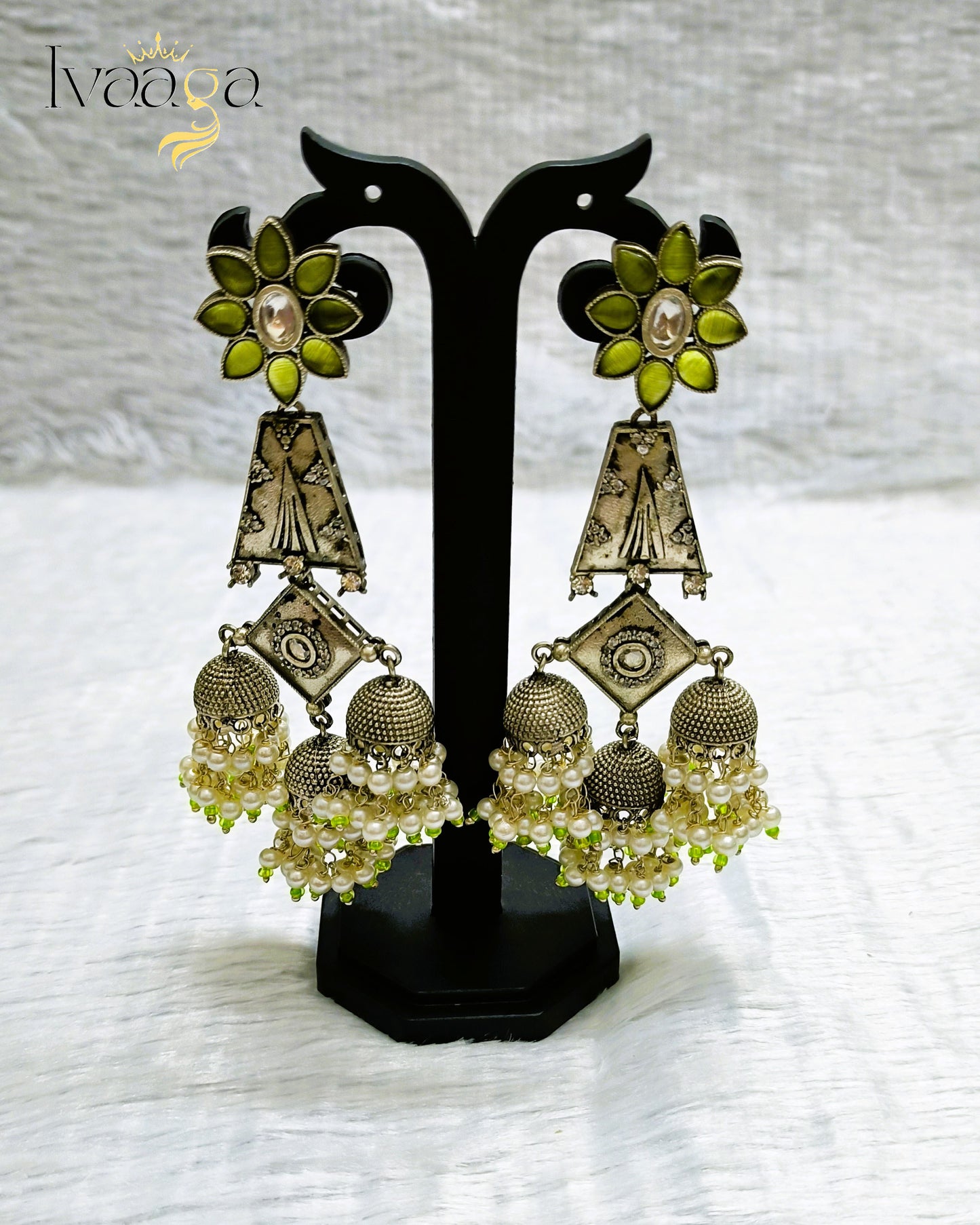 Beautiful Oxidized Layered Earrings with Multi Buttalu