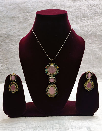 Sabyasachi Inspired Monalisa Stone Pendent Set with Kundans