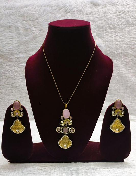 Sabyasachi Inspired Self Gold Carving Pendent Set