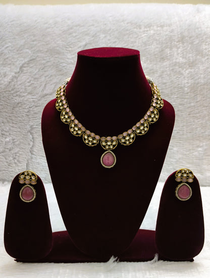 Exquisite Kundan Necklace Set with Monalisa Stone Drop