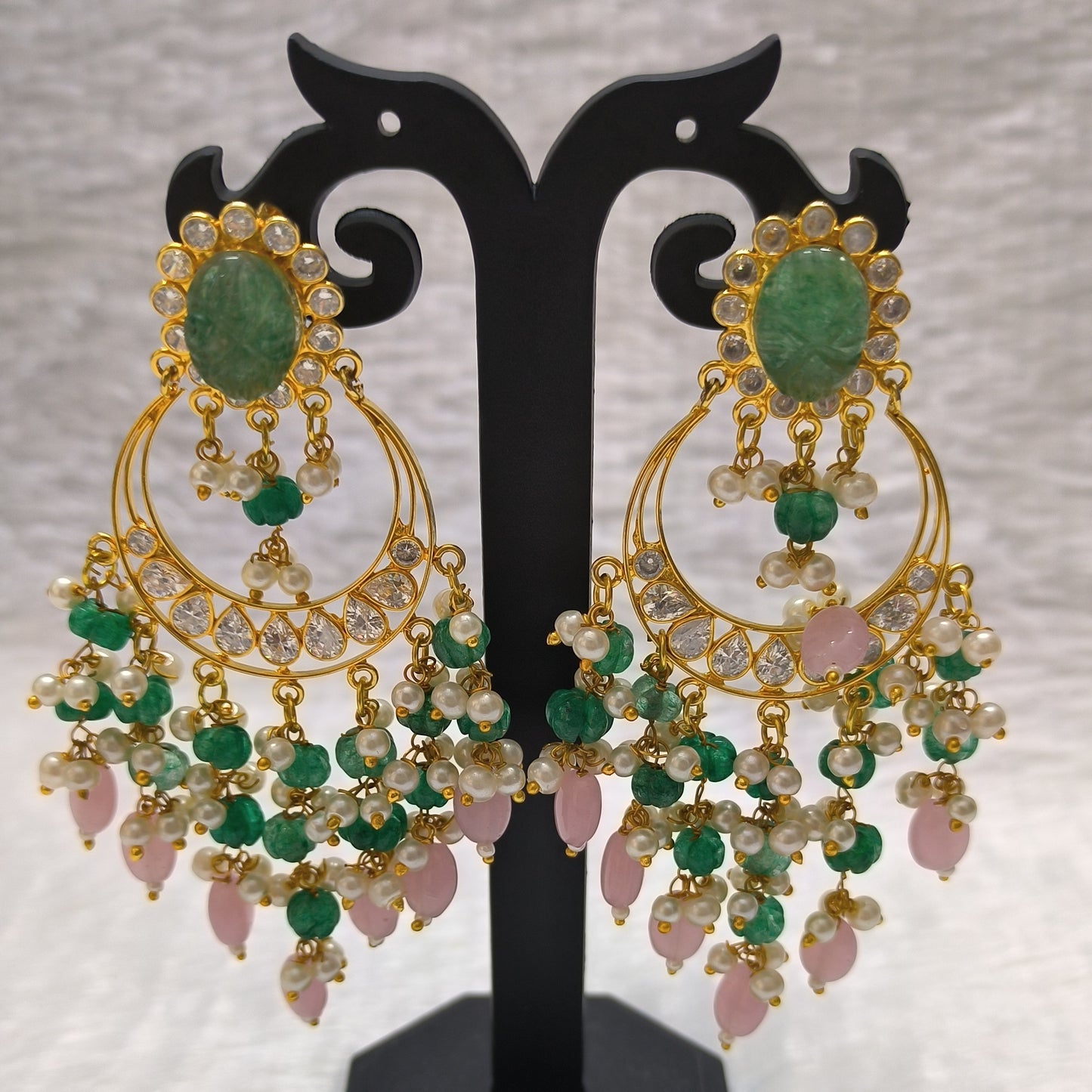 Stunning Emerald green Chandbali Earrings