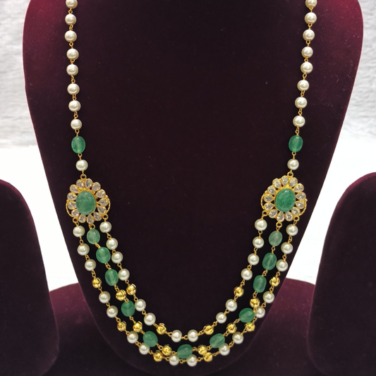 Beautiful 22K Gold Plated Pearl & Emerald Layered Haram