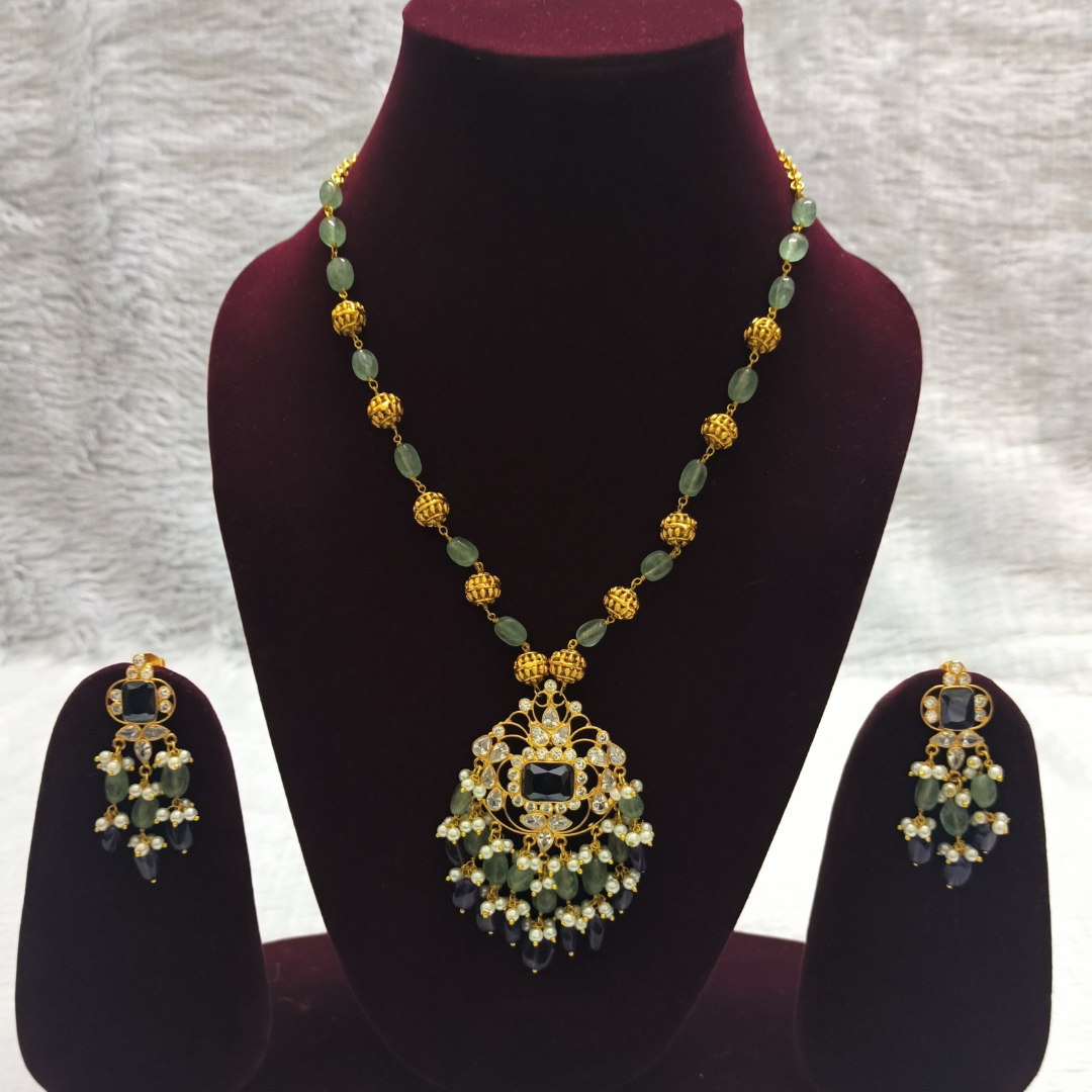 Glamorous Gold Carving Beads Mala with Pendant