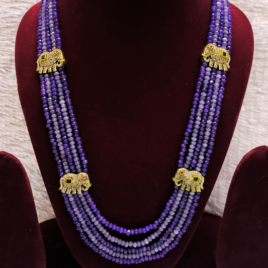 Purple Beads Long Haram with Elephant designs