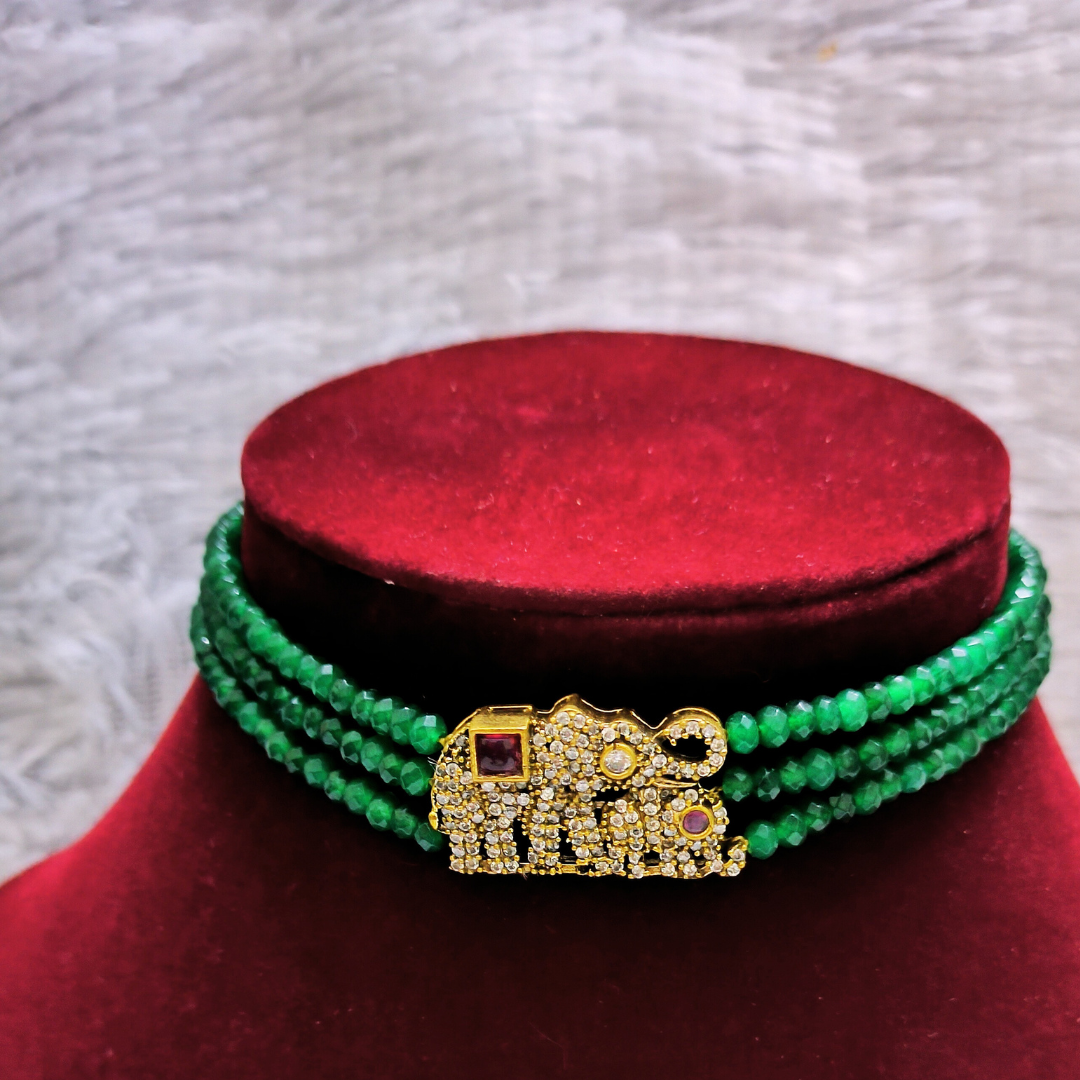 Green Beads Choker with Elephant pendent