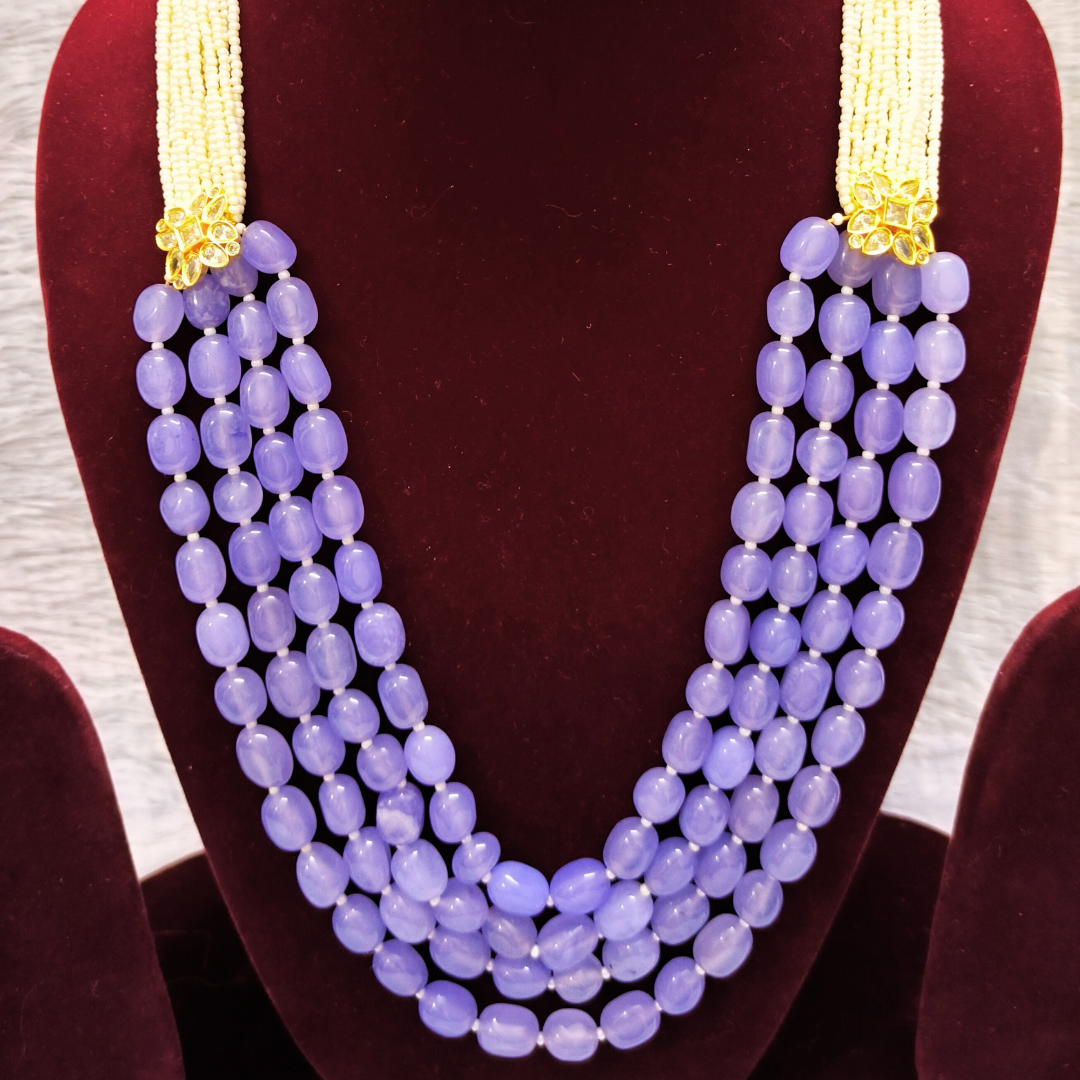 Purple Beads and white small pearls haram with flower pendents