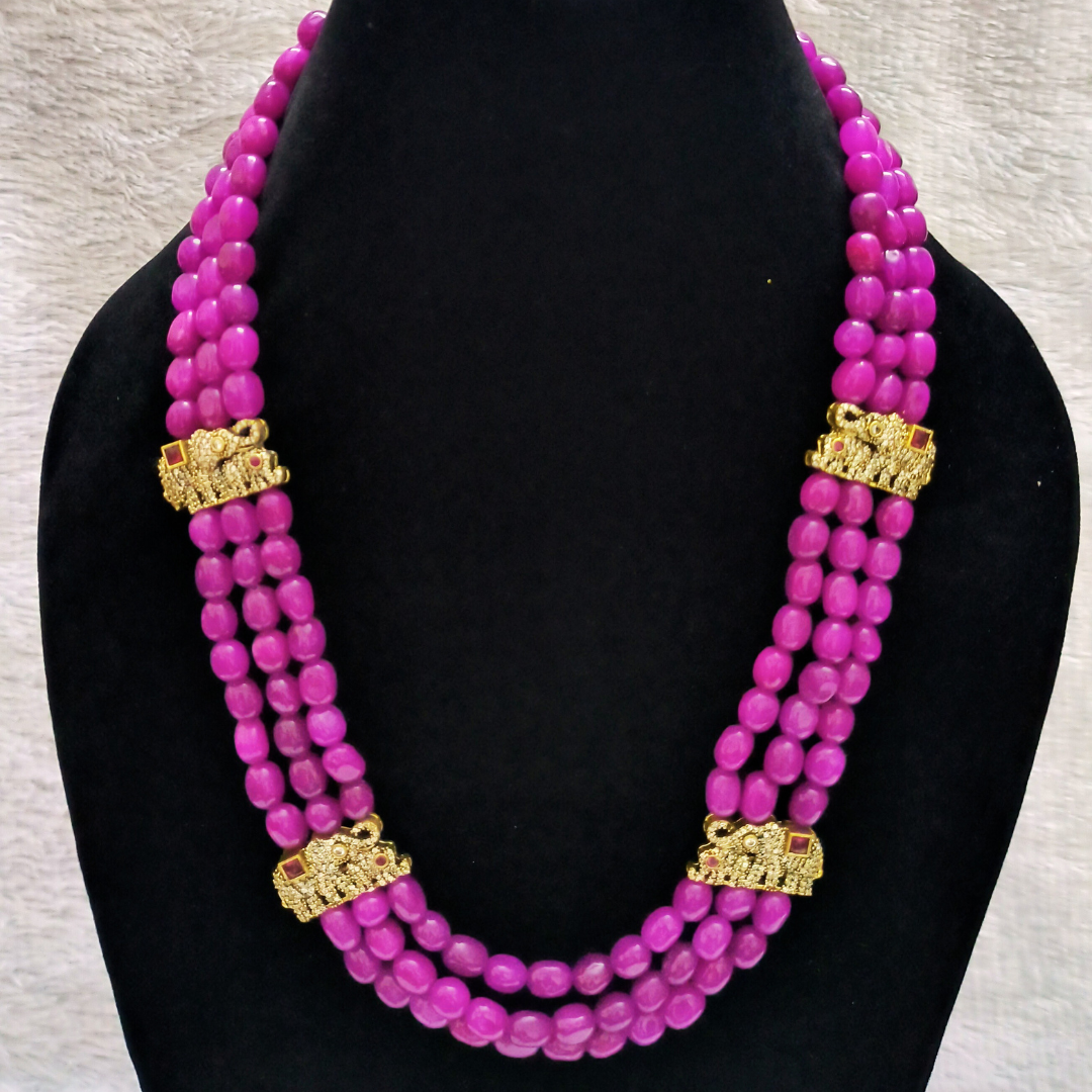 Dark Pink Doldul Beads haram with Elephant pendents