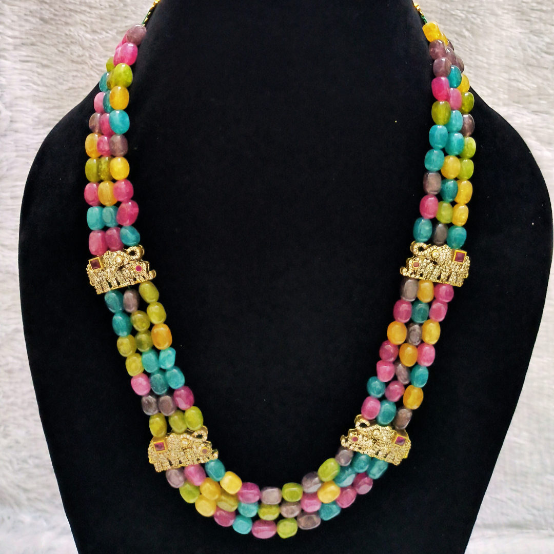 Multi-color Doldul Beads haram with Elephant pendents