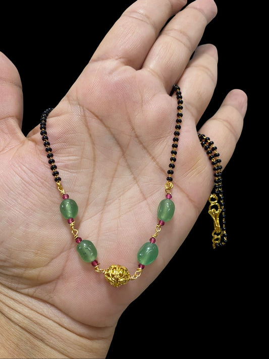 Black Beads With Green Beads And Earrings