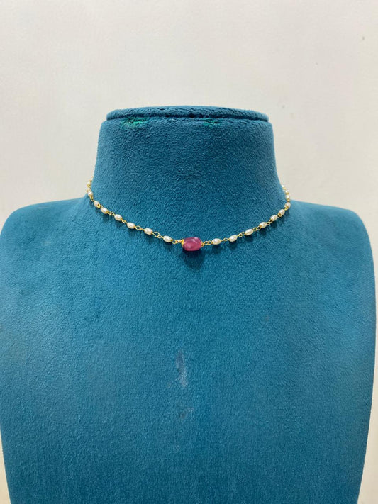 Beautiful Pearls chain with cute pink bead and Earrings for kids